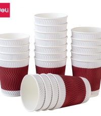 得力19206双层纸杯280ml*20只(红色)