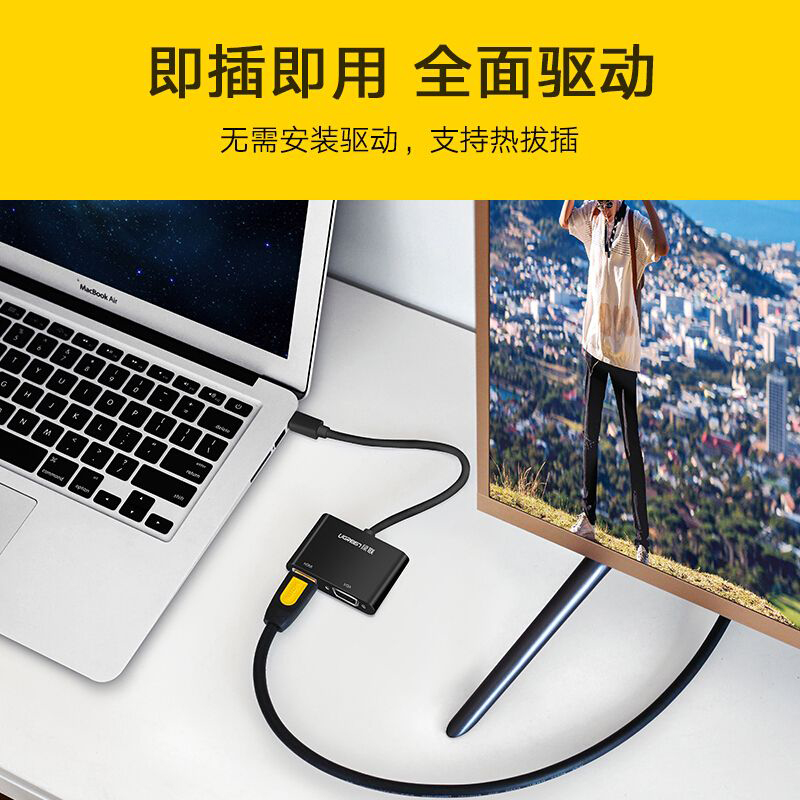 綠聯(lián)（UGREEN）Mini DP轉(zhuǎn)HDMI/VGA二合一轉(zhuǎn)換器 20422 支持4K分辨率 黑色
